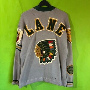 VTG 1950s Lane Tech Chicago Letterman Cardigan Sweater Grey Green‎ Varsity